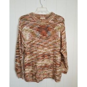 Peyton Primrose Sweater Womens Size L Crewneck Multicolor Knit Tan Orange